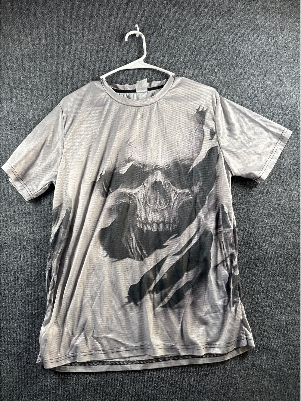Mens M Gray Black Skull Graphic T Shirt Gothic Horror Skeleton Short Sleeve
